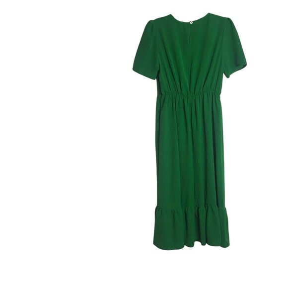 Women's Puff Sleeve Midi Dress Green Lace Insert Ruffle Hem Sz Medium 6 - Picture 7 of 16